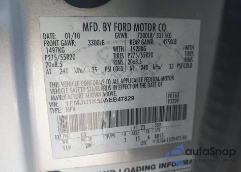 2010 Ford Expedition Limited z USA, uszkodzony, nr VIN 1FMJU1K50AEB47829